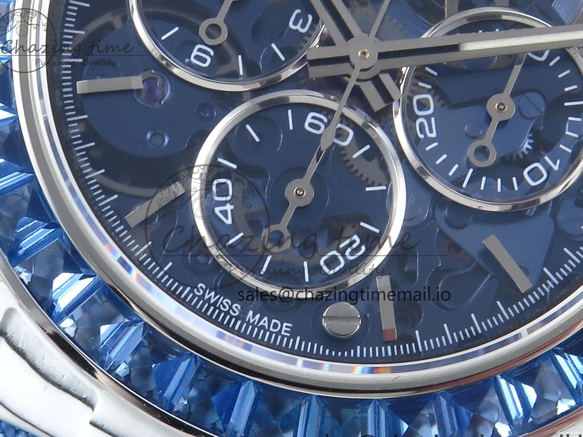 0501 Daytona ZIF REMOULD White Carbon GETF Best Edition Blue Skeleton Dial Blue Diamonds Bezel on Blue Nylon Strap DD Fashionable 366